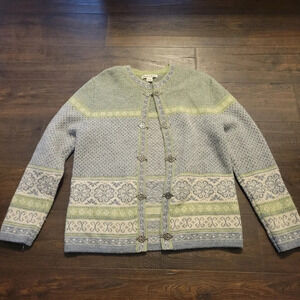 Telluride Clothing Company 100% Wool Nordic Fair Isle Cardigan Sweater Size S